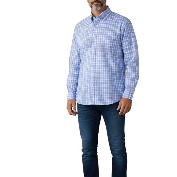 Michael Kors Men's Size 17.5 Plaid No Iron 100% Cotton Button Down Shirt - Picture 2 of 10